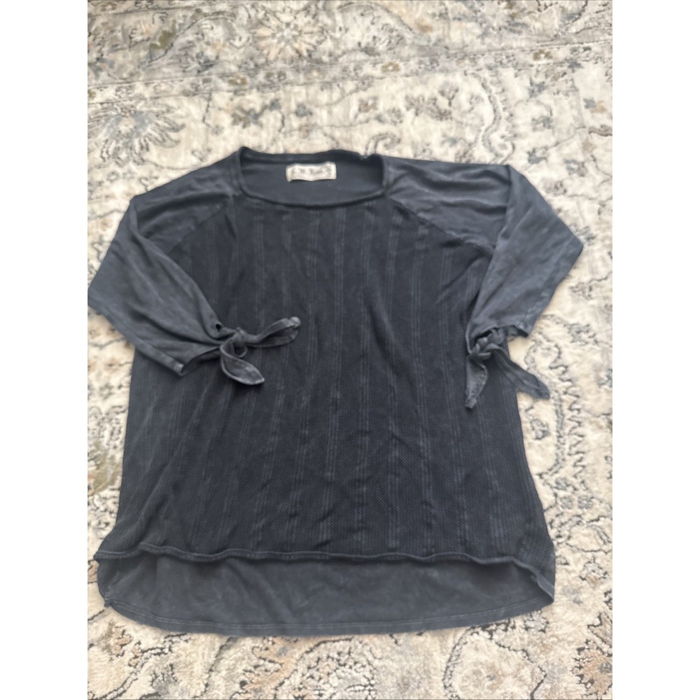 Y2K M Rena Navy Mesh Front Grunge Top Size Large 3/4 Tie Sleeve Goth High-Low